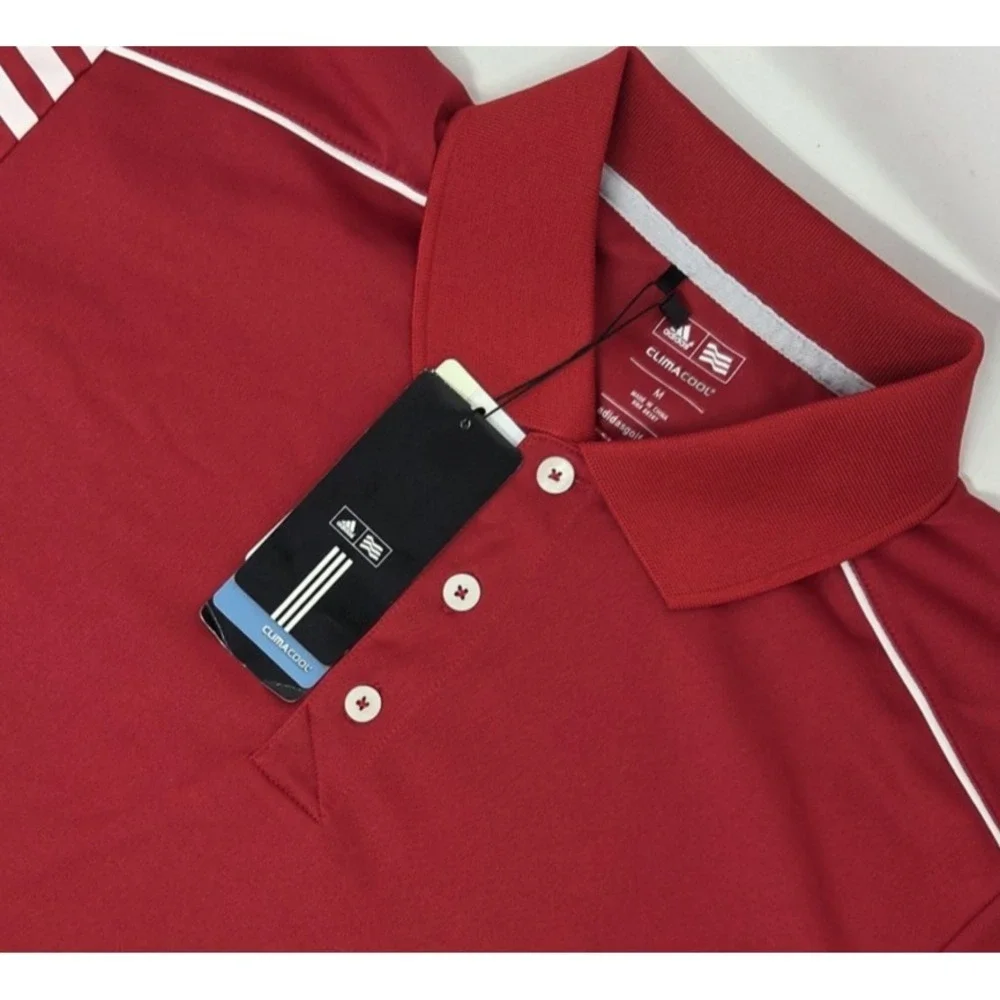 NEW Adidas Polo Shirt Mens Medium‎ Red ClimaLite Performance Golf Stretch NWT